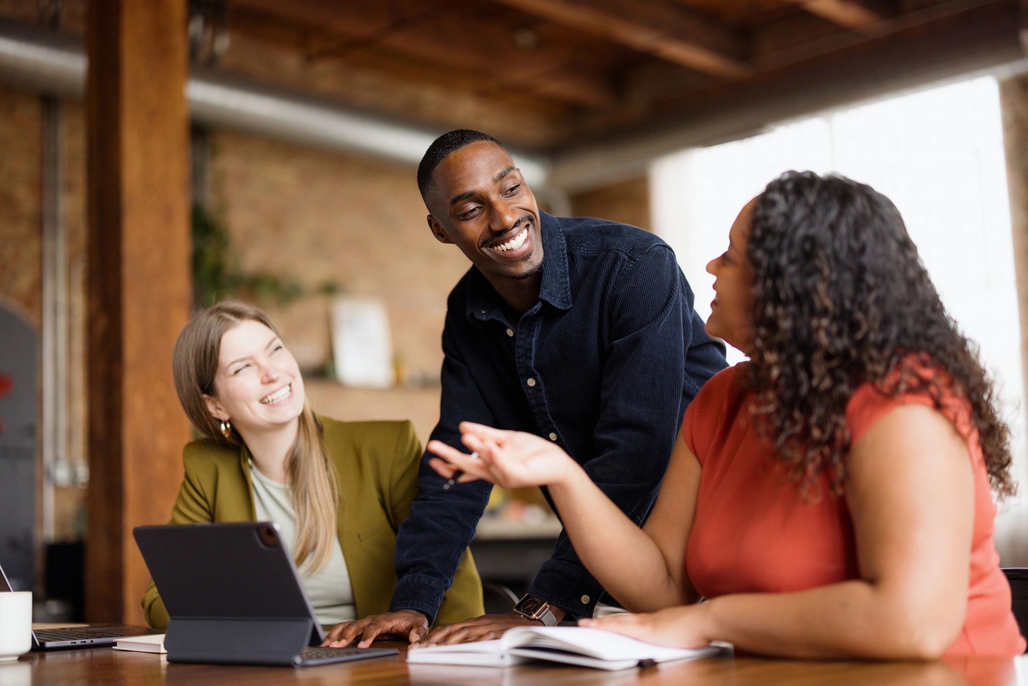 Professionals collaborating during an office meeting
